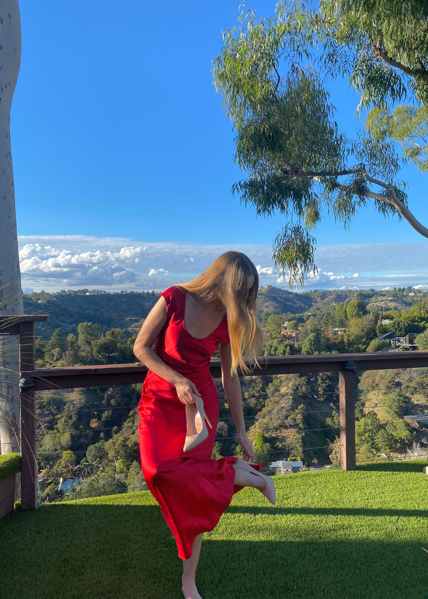 Tanya Scarlet Red U-neck Silk Bias Gown