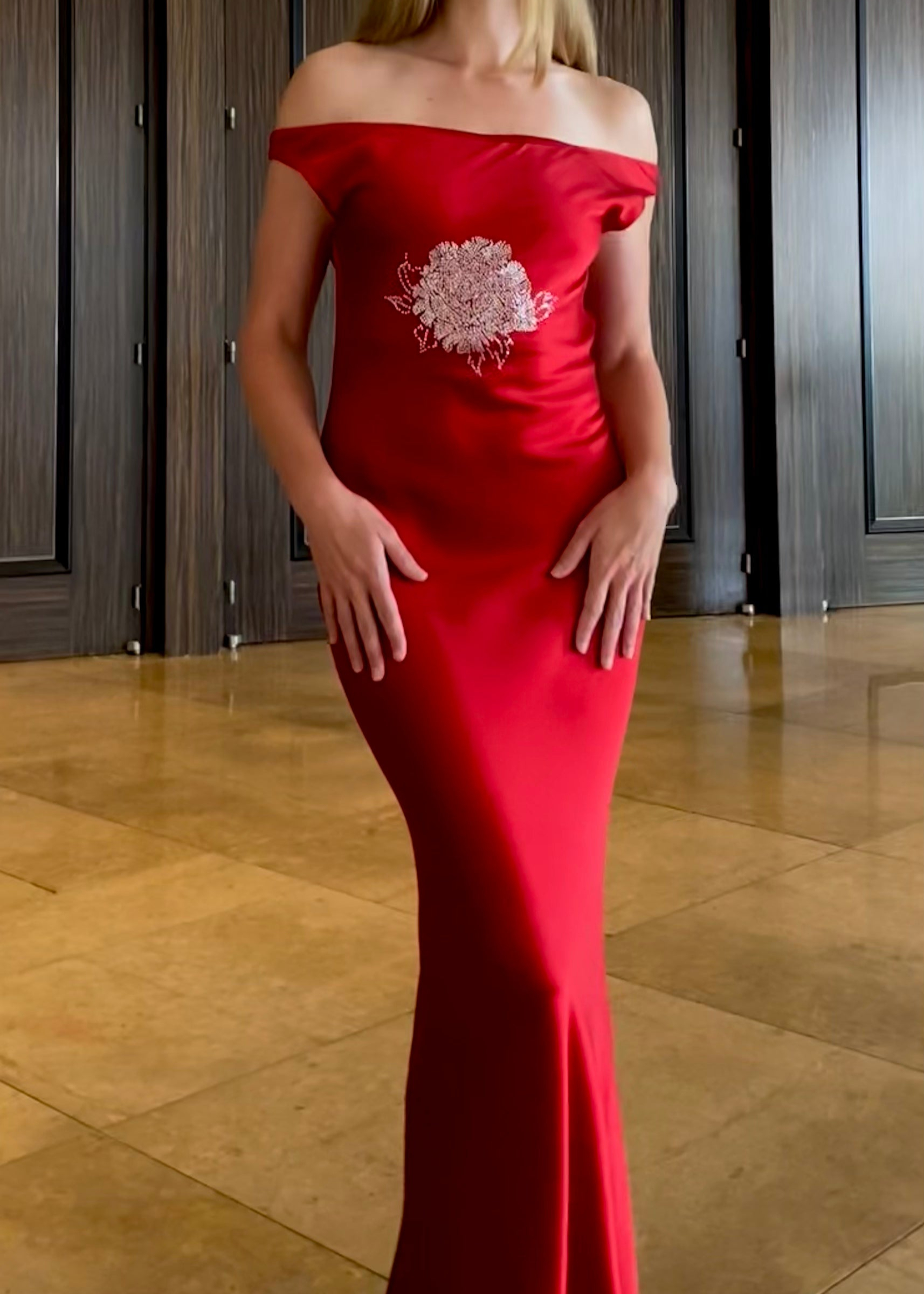 Azalea Vintage Red Silk&Dimond Silk Cowl Bias Gown