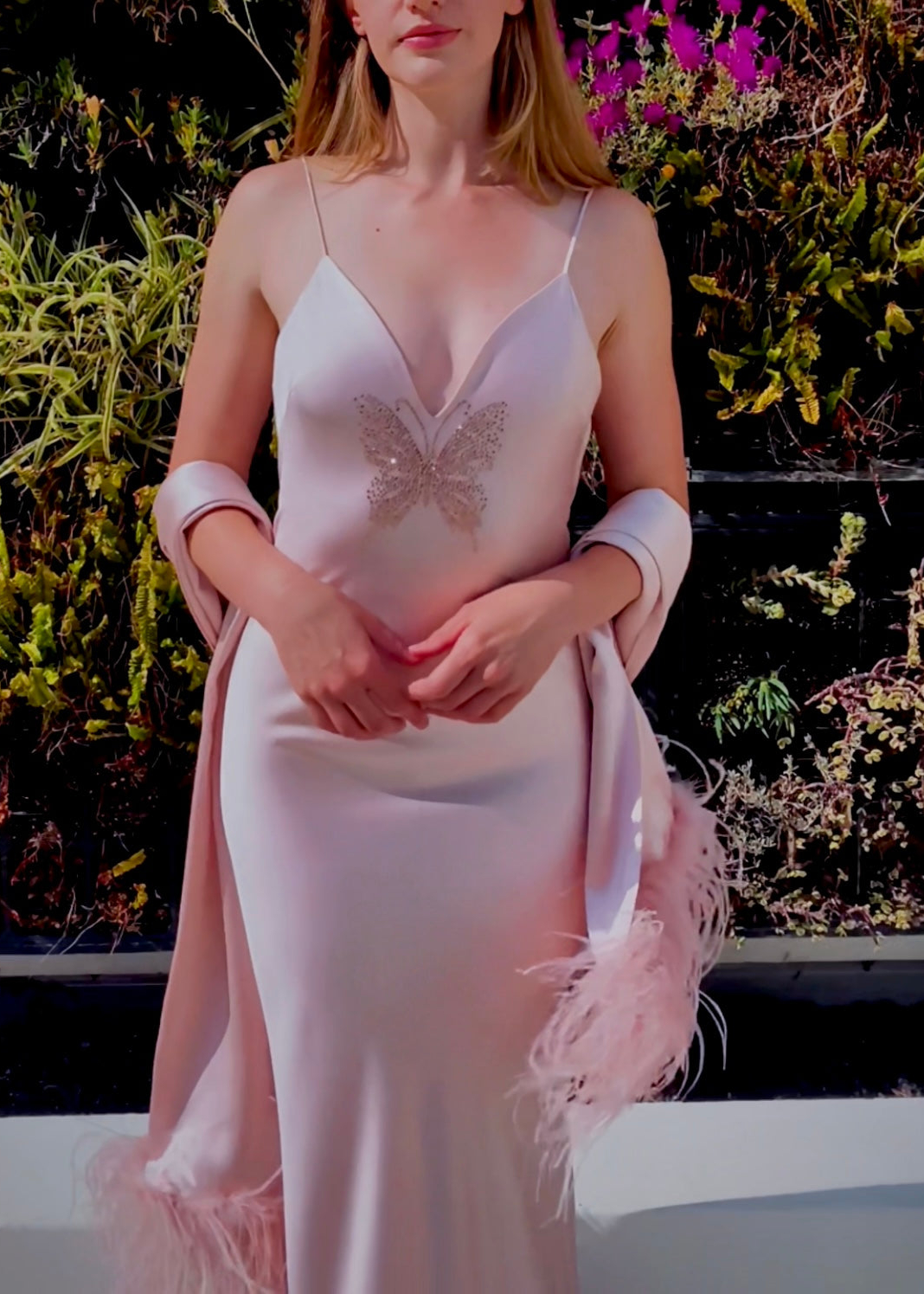 Marilyn Silk&Ostrich feather Bias Gown(Scarf Not included)